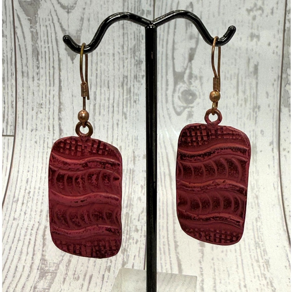 Pink Textured Dangle Earrings Rectangular Boho Statement